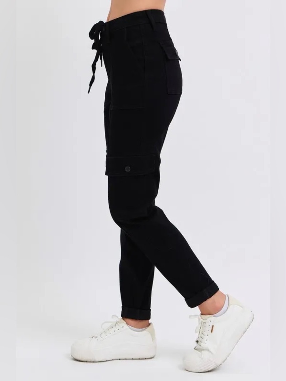 JUDY BLUE High Rise Cargo Cuffed Jogger in Black (Style JB88910)